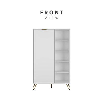 3FT Eudora Series Shoe Cabinet with 1 Door 5 Shelves & Open Storage-HMZ-FN-SR-E1881-WT