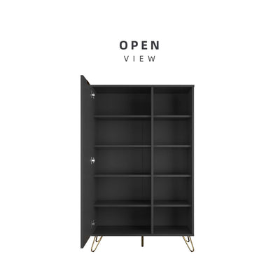 3FT Stellate Series Shoe Cabinet with 1 Door 5 Shelves & Open Storage-HMZ-FN-SR-1881-DGY