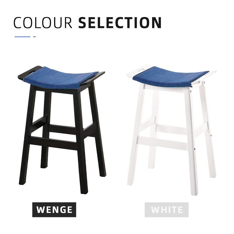 2PCS Solid Wood Bar Stool with Jeans Fabric / Medium Size / Cafe / Pub / Wenge / White - SSH-FN-124-JEANS
