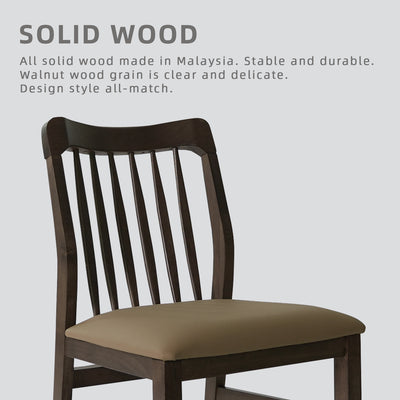 2PCS Solid Wood Dining Chair Grey Seat Walnut - HMZ-FN-DC-ZV800-WN