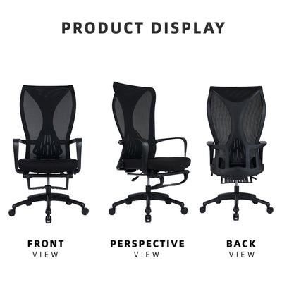 Swan High Back Office Chair with Leg Support/ Ergonomic Design / 5 Star Leg / Kerusi Pejabat / Kerusi Roda / Black - HMZ-OC-MB-SWAN-BK