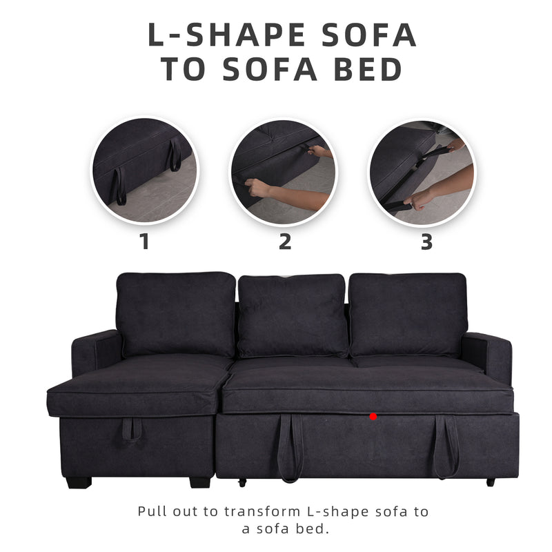 (FREE Shipping) 7FT L Shape Sofa 3 Seater Multifunctional Sofa Bed Storage Box / Grey-ESF4344-GY