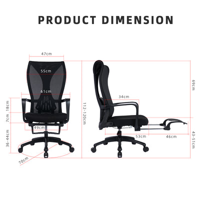 Swan High Back Office Chair with Leg Support/ Ergonomic Design / 5 Star Leg / Kerusi Pejabat / Kerusi Roda / Black - HMZ-OC-MB-SWAN-BK