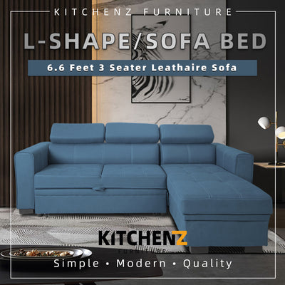 (FREE Shipping) 6.6FT L-Shape Leathaire 3 Seater Sofa / Sofa Bed-HMZ-FN-SF-Y2960
