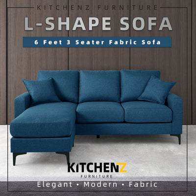 (FREE Shipping) 6FT L-Shape Linen Fabric 3 Seater Sofa-HMZ-FN-SF-AB313-LSHAPE