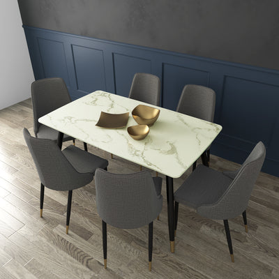 6 People Seater Modern Marble Dining Set with 1 Marble Table 6 Chairs-HMZ-FN-DT-T18(14080)-MB