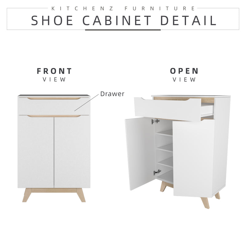 3FT Simona Series Shoe Cabinet Particle Board with 1 Drawers 1 Door Shelves-HMZ-FN-SR-1186-WT