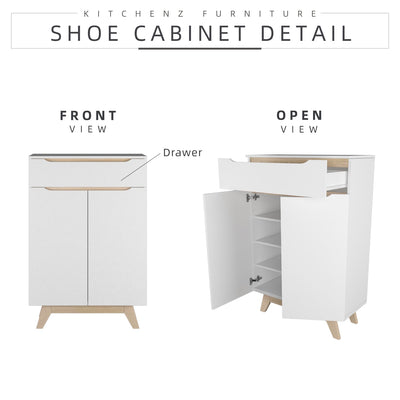 (EM) 3FT Simona Series Shoe Cabinet Particle Board with 1 Drawers 1 Door Shelves-HMZ-FN-SR-1186-WT