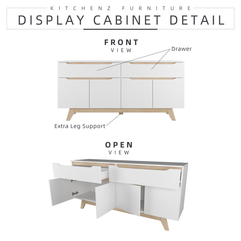 5.5FT Simona Series Display Cabinet Particle Board with 2 Doors 2 Drawers-HMZ-FN-DC-7716-WT