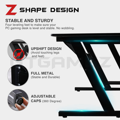 5FT Z Series L-Shaped Gaming Table / Meja Gaming / Gaming Desk / Carbon Fiber Surface - HMZ-GT-JF-Z140120-L+R