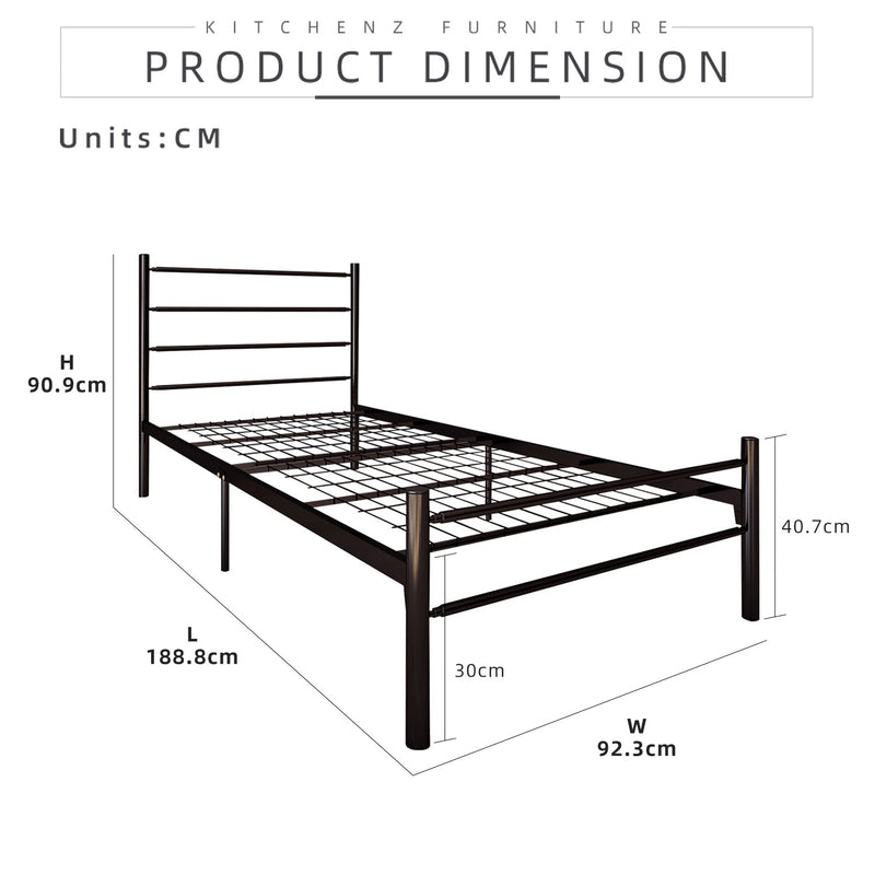 (EM) 6.2FT 3V Single Size Powder Coat Metal Bed Frame-3VFY900