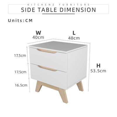 2FT Simona Series Side Table Particle Board with 2 Drawers-HMZ-FN-ST-5448-WT