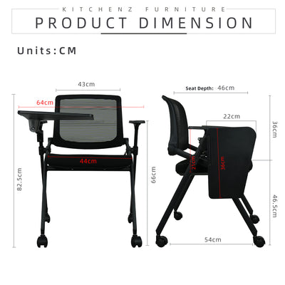 Foldable Student Chair / Training Chair with Writing Board / Conference Chair / Office Chair-HMZ-OC-MB-9025-BK+BK