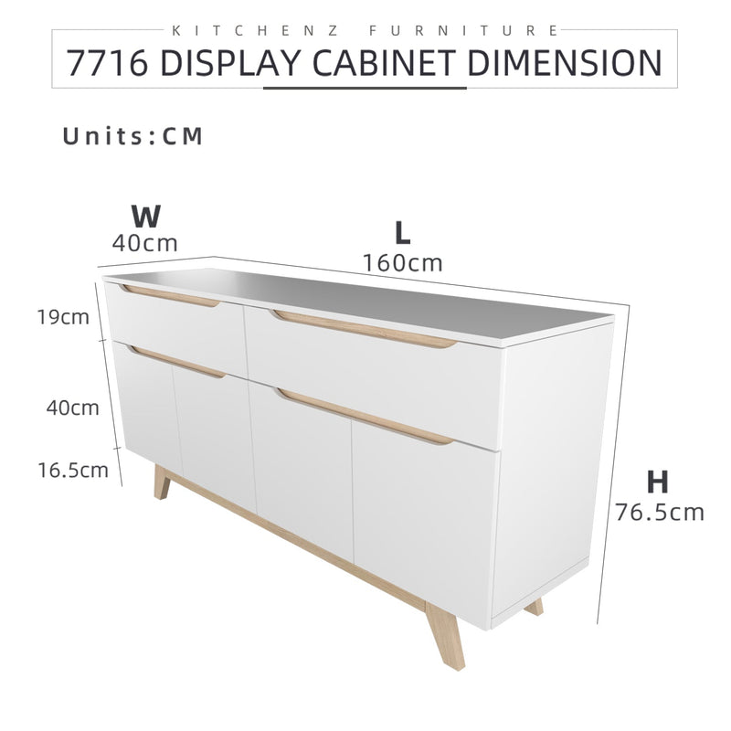 (EM) 5.5FT Simona Series Display Cabinet Particle Board with 2 Doors 2 Drawers-HMZ-FN-DC-7716-WT