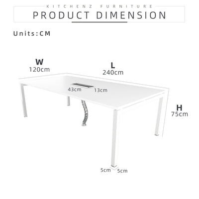 8FT 6-8 Person White Long Rectangular Large Conference Meeting Office Table-HMZ-FN-MTRSQ-WT