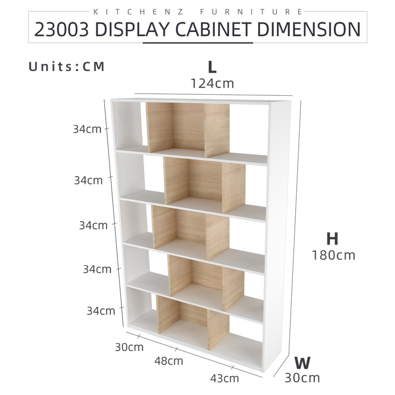 4FT Simona Series Display Cabinet Particle Board with Open Storage Shelves-HMZ-FN-DC-23003-WT