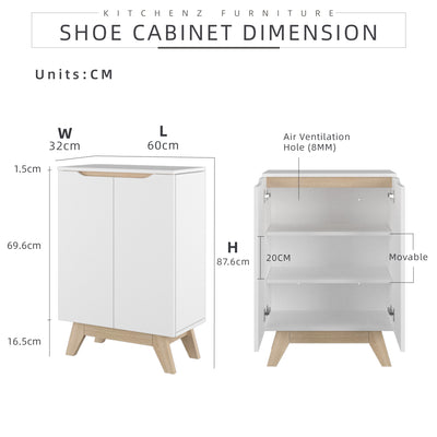 1.9FT Simona Series Shoe Cabinet Particle Board with 1 Door 2 Movable Shelves-HMZ-FN-SR-8860-WT