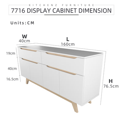 5.5FT Simona Series Display Cabinet Particle Board with 2 Doors 2 Drawers-HMZ-FN-DC-7716-WT