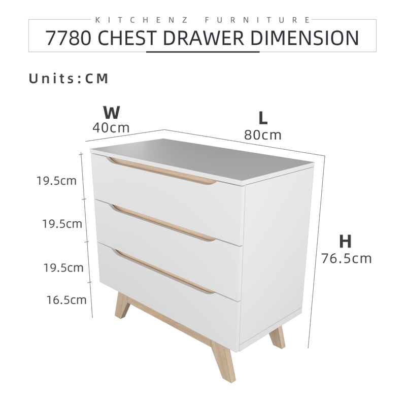 (EM) 3FT Simona Series Chest Drawer Particle Board with 3 Drawers-HMZ-FN-CD-7780-WT