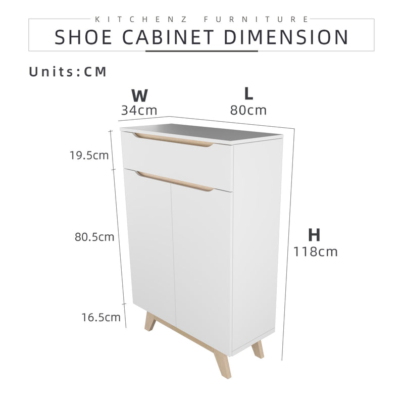 (EM) 3FT Simona Series Shoe Cabinet Particle Board with 1 Drawers 1 Door Shelves-HMZ-FN-SR-1186-WT