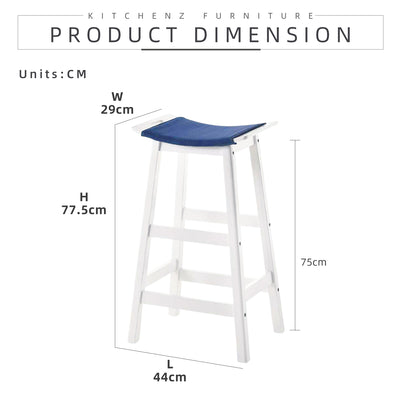 2PCS Solid Wood Bar Stool with Jeans Fabric / Large Size / Cafe / Pub / Wenge / White - SSH-FN-129-JEANS