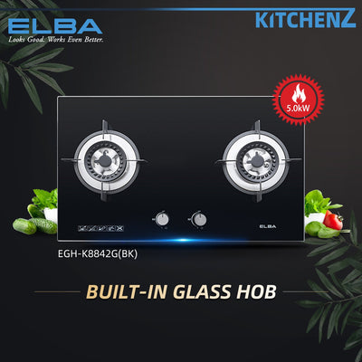 (EM) Elba 5.0kW Tempered Glass 2 Burner Built-in Hob-EGH-K8842GBK