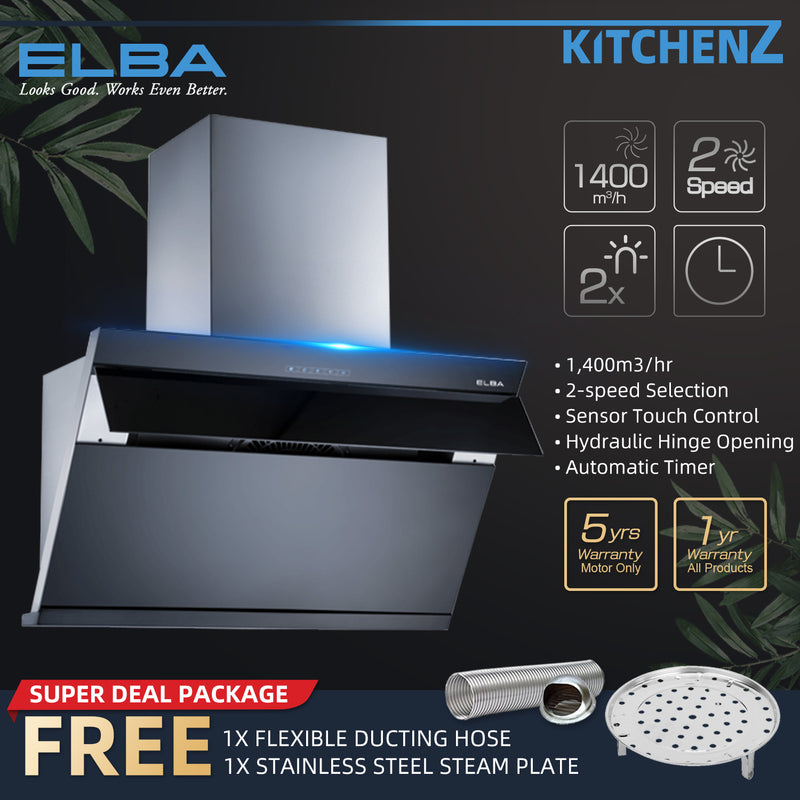 (FREE Shipping) Elba DESIGNER HOOD 1400 m³/hr ETERNO / FREE Flexible Ducting - EH-E9121ST-BK