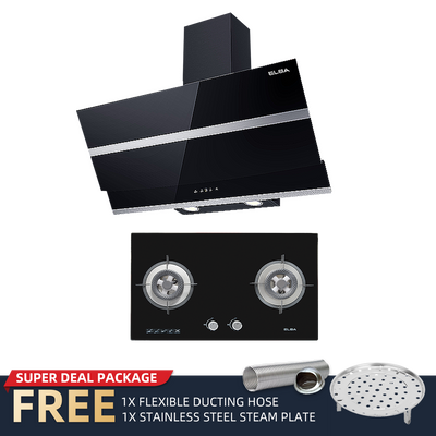 (FREE Shipping)Elba ZITTO Cooker Hood with Auto Clean Sensor Touch-EH-K9146ST(BK)+5.0Kw Glass Stove Hob-EGH-G8522G(BK)+FREE Ducting Hose