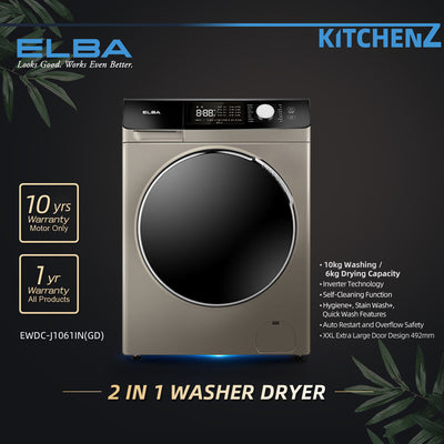 Elba 2 in 1 Inverter Washer Dryer 8-10KG Washing / 5-6KG Drying Capacity - J8051IN(WH) / J1061IN(GD)