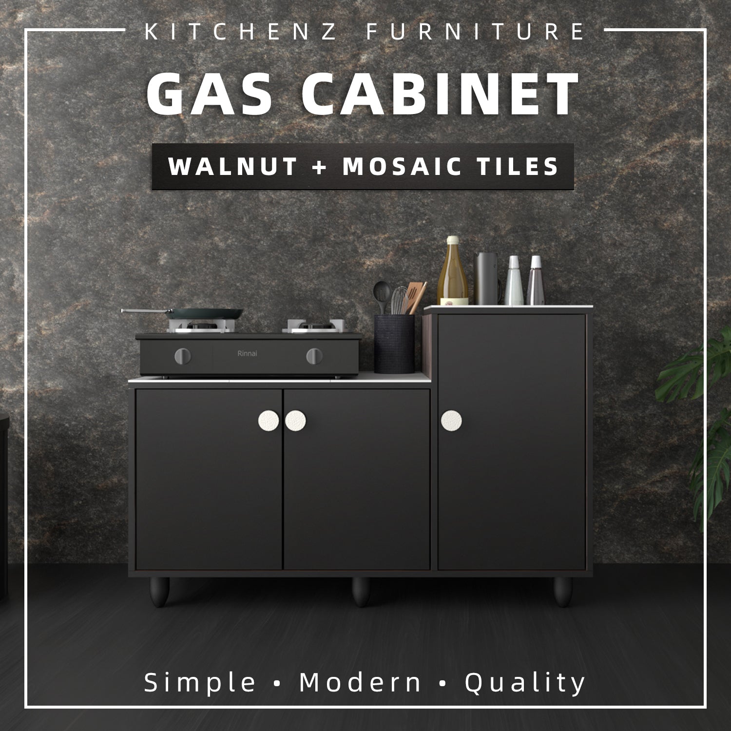 Shell Gas Cabinet (EM) 3.8FT/2.5FT Gas Cabinet Kitchen Cabinet Storage Cabinet with Mosa ...