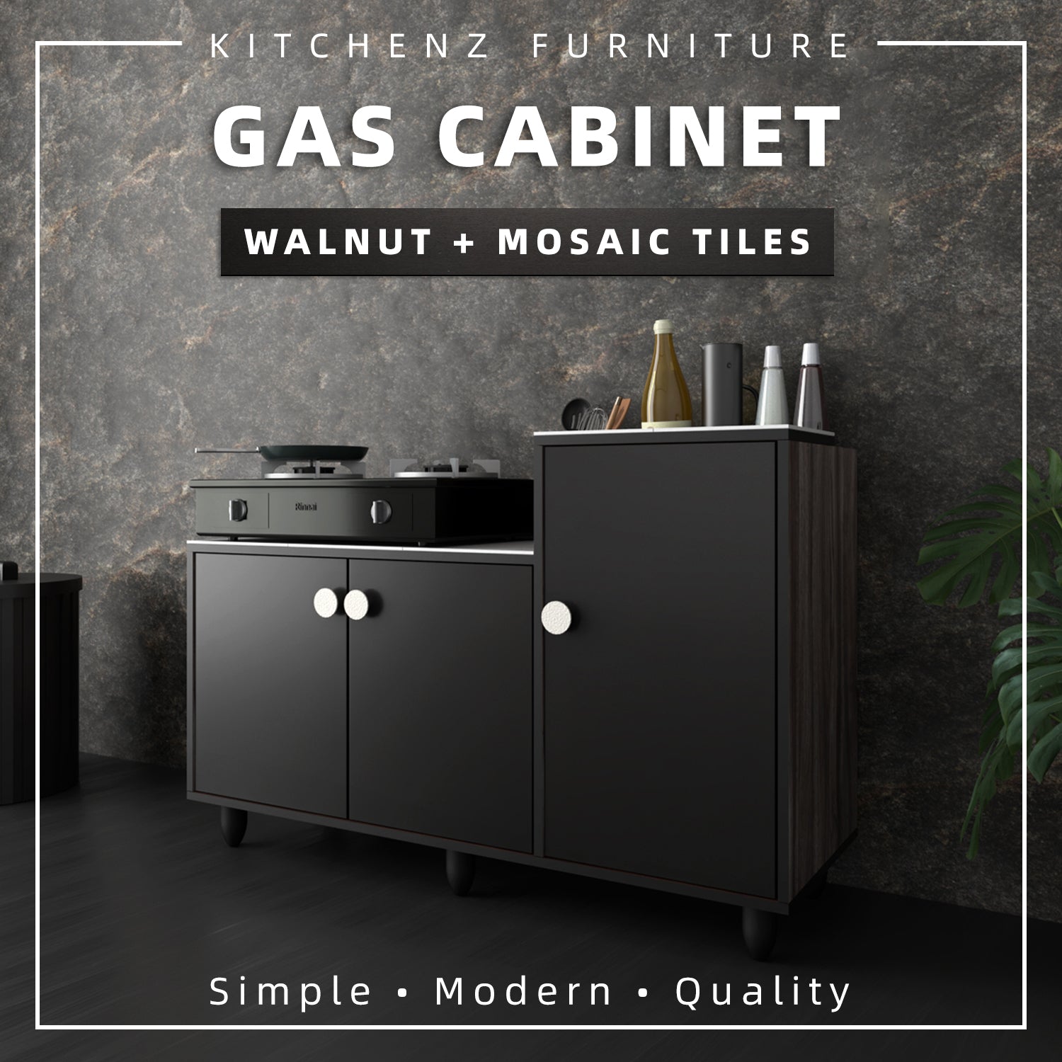 Shell Gas Cabinet (EM) 3.8FT/2.5FT Gas Cabinet Kitchen Cabinet Storage Cabinet with Mosa ...
