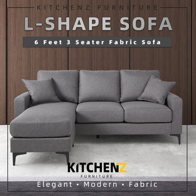 (FREE Shipping) 6FT L-Shape Linen Fabric 3 Seater Sofa-HMZ-FN-SF-AB313-LSHAPE