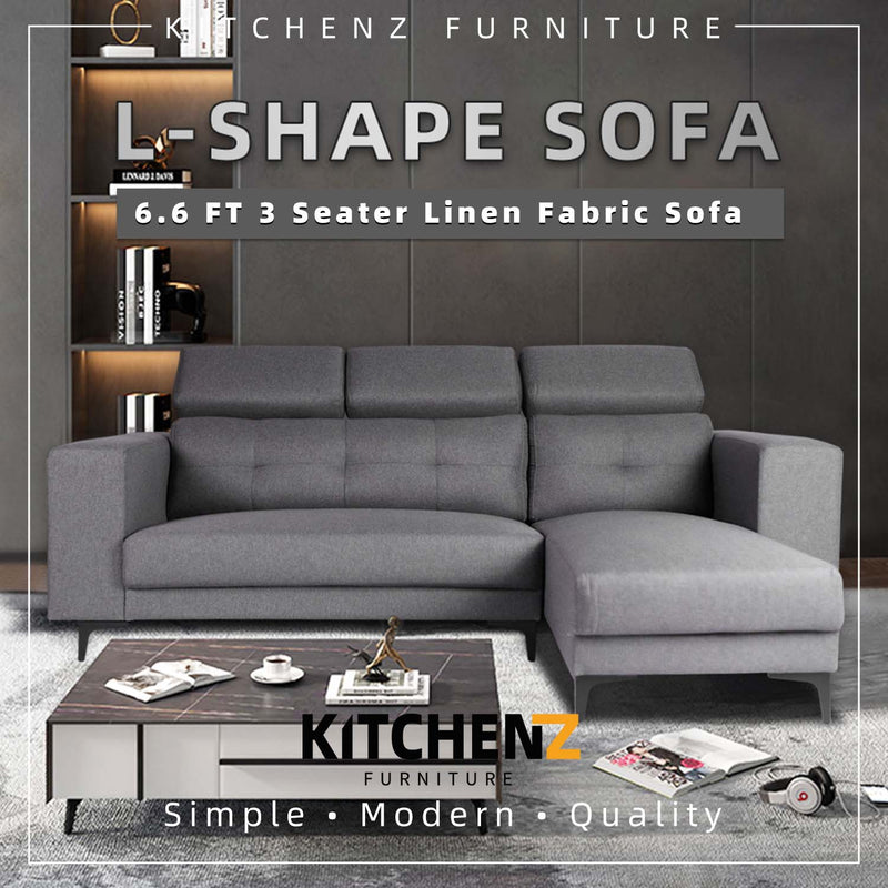 (FREE Shipping) 6.6FT 3 Seater L-Shape Linen Fabric Sofa / Modern / Simple-HMZ-FN-SF-AE1109-2+L