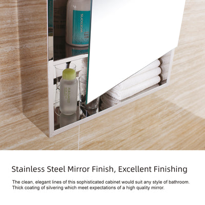 100% Stainless Steel Bathroom Mirror Cabinet with Open Shelf Space-HMZ-BR-MC-7092R