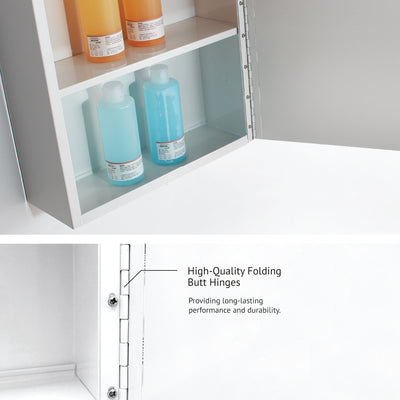 White Powder Coated Bathroom Mirror Cabinet with Multiple Compartments-HMZ-BR-MC-WA/WB7022R