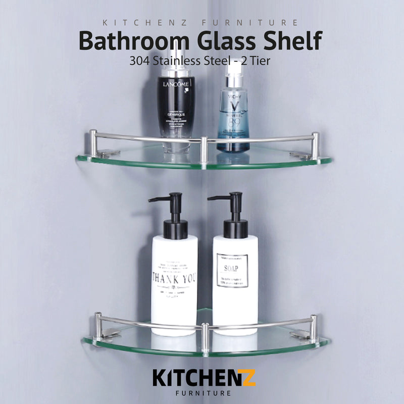 1 Tier / 2 Tier / 3 Tier Wall Mounted Stainless Steel Bathroom Corner Glass Shelf-HMZ-BRGS-LY8801/2/3