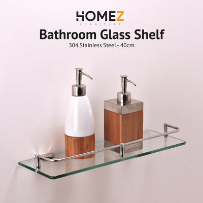 40CM / 60CM 100% Stainless Steel Bathroom Glass Shelf-HMZ-BRGS-LY8805-40-60