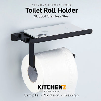 Wall Mounted Anti-Rust Stainless Steel Bathroom Toilet Paper Roll Holder with Rimmed Phone Shelf-HMZ-BRZJ-LY304Z