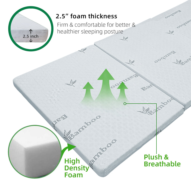 2.5" Latex Feel Foldable Anti-Static Bamboo Foam Mattress with Portable Carry Bag-HMZ-FMT-BAMBOO-2.5INCH