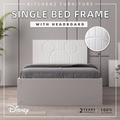 (EM) 6.5FT Disney Series Wooden Single Bed Frame 100% Authentic 3D Concave-Convex Katil Single Kayu Mickey-HMZ-FN-BF-D8276-WT