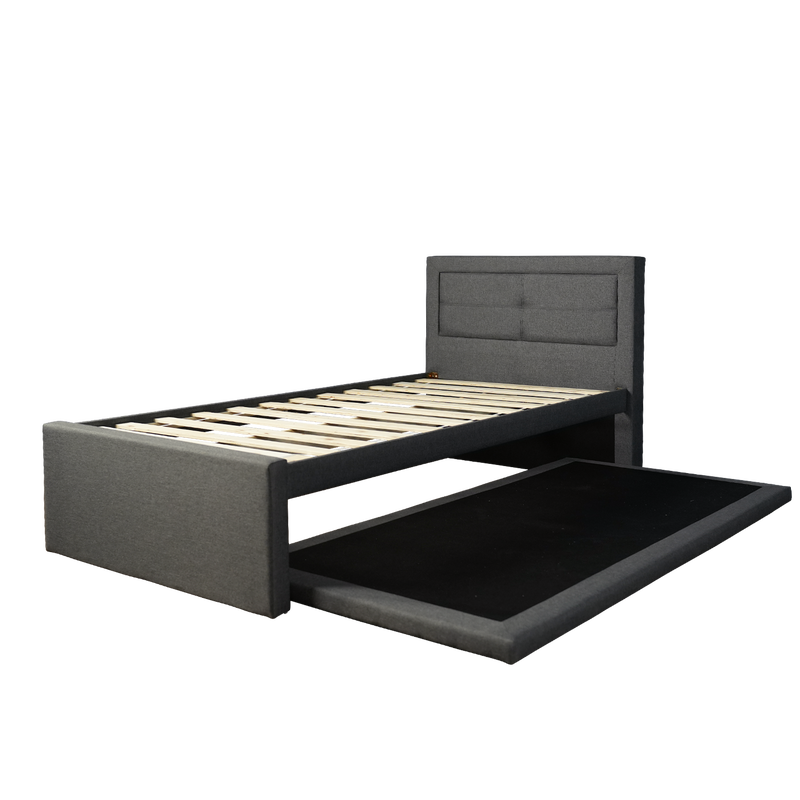 (EM) 3.3FT Divan Single Size Bed Frame Pull Out Bed Katil Single High Headboard Linen Fabric Bed Frame-DV012S/DV3363S-GY