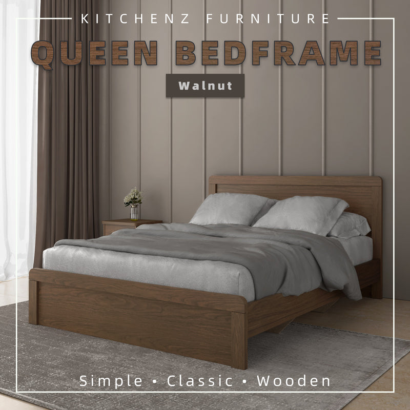 6.8FT Madero Series Classic Modern Walnut Queen Bed Frame Katil Queen Bed Frame - HMZ-FN-BF-Madero-Q