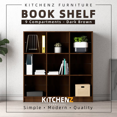 (EM) 9 Compartments Book Shelves Premium Wooden Book Cabinet / Bookcase Book Shelf-HMZ-FN-BS-1002