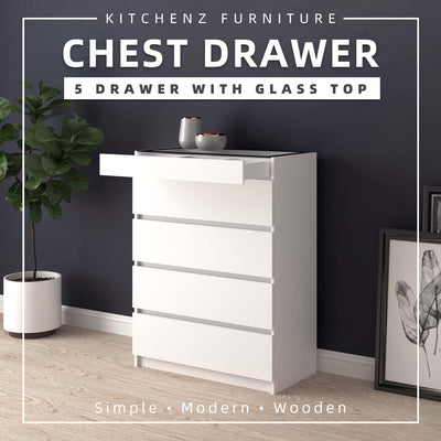 (EM) 5 Layers Chest Drawer with Big Size Glass Display Top - HMZ-FN-CD-7006/7026
