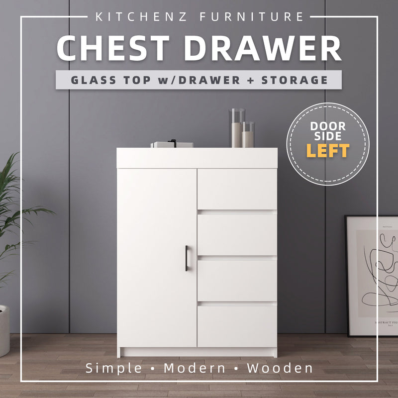 5 Layers Chest Drawer with Door Big Size Glass Display Top - HMZ-FN-CD-7006/7026