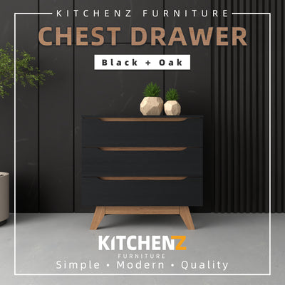 3FT Alexi Series Chest Drawer Particle Board with 3 Drawers-HMZ-FN-CD-A7780-BK