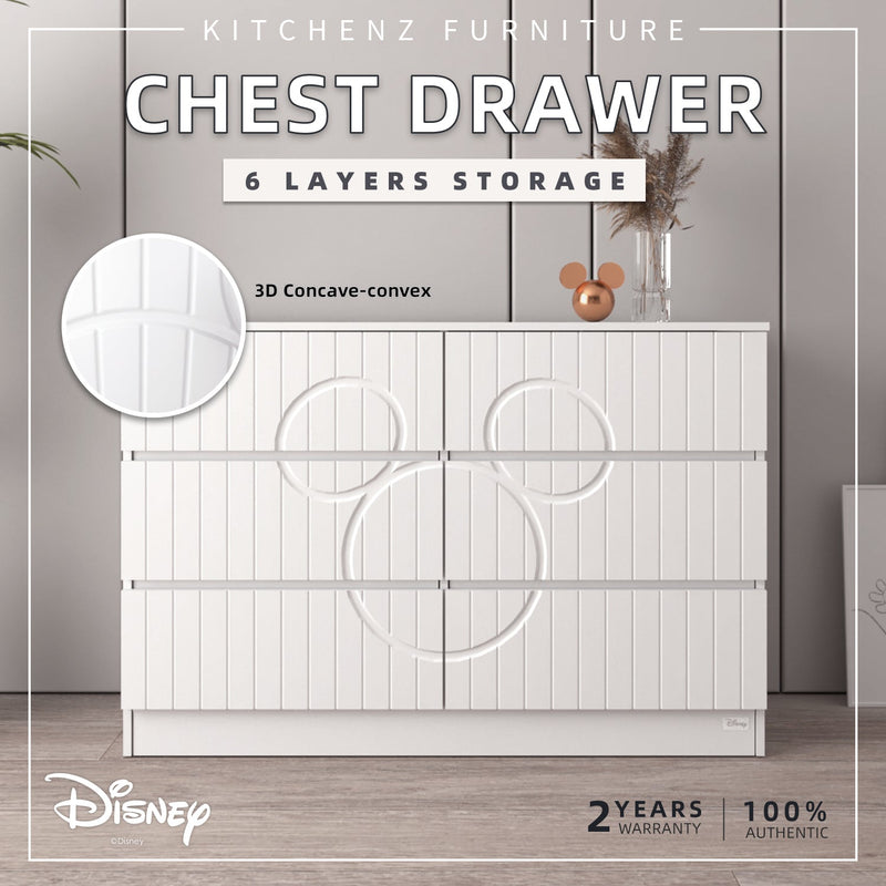 (EM) 4FT Disney Series 6 Layer Chest Drawer 100% Authentic 3D Concave-Convex Surface Big Size Mickey-HMZ-FN-CD-D8274-WT