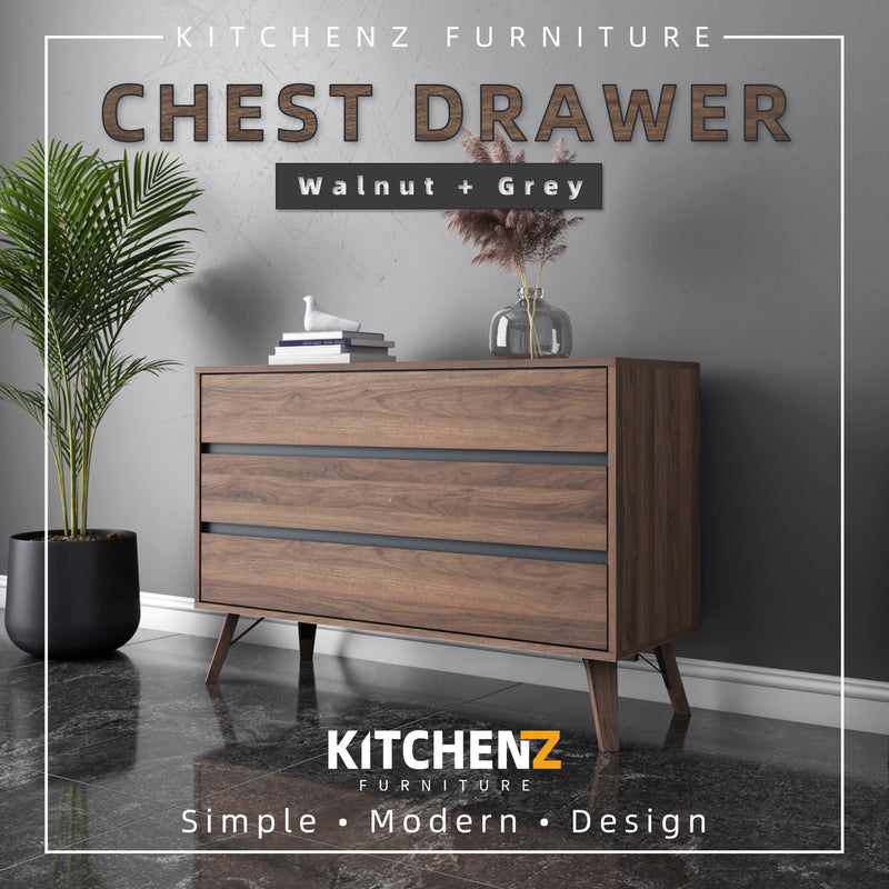 (EM) 3.6FT Kinsley Series Chest Drawer with 3 Layer Drawer Storage-HMZ-FN-CD-K0169-GY
