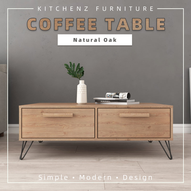 3.3FT Chester Series Coffee Table Living Room Meja Kopi Side Table Meja Sisi Modern Design Metal Leg-HMZ-FN-CT-C3710-OAK