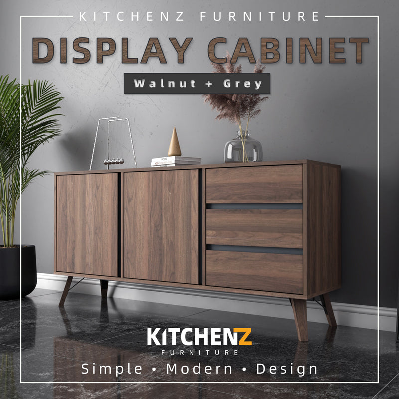 5FT Kinsley Series Display Cabinet with 2 Doors and 3 Drawers-HMZ-FN-DC-K0166-GY